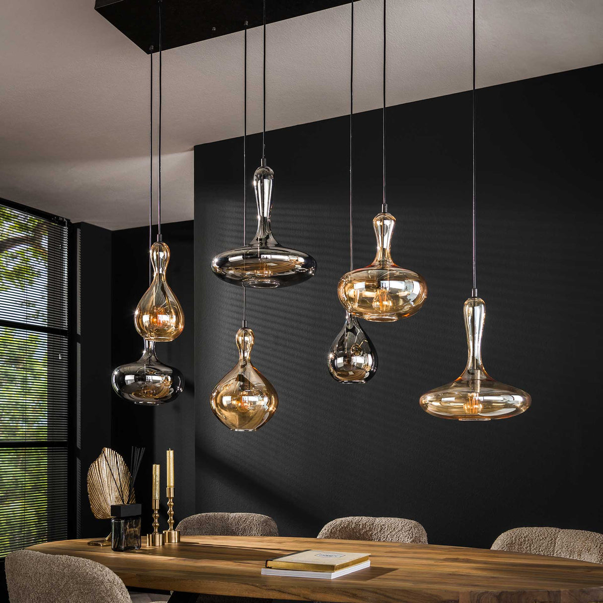 Suspension Moderne en Verre Échelonné Lessy 7 Lumières Artic