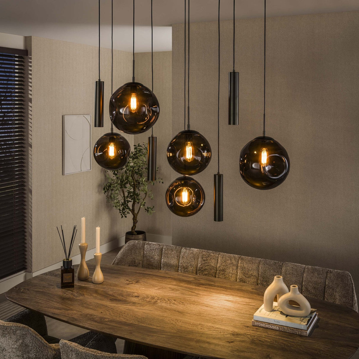 Lampe à suspension Stellar marron sienne avec 9 points lumineux