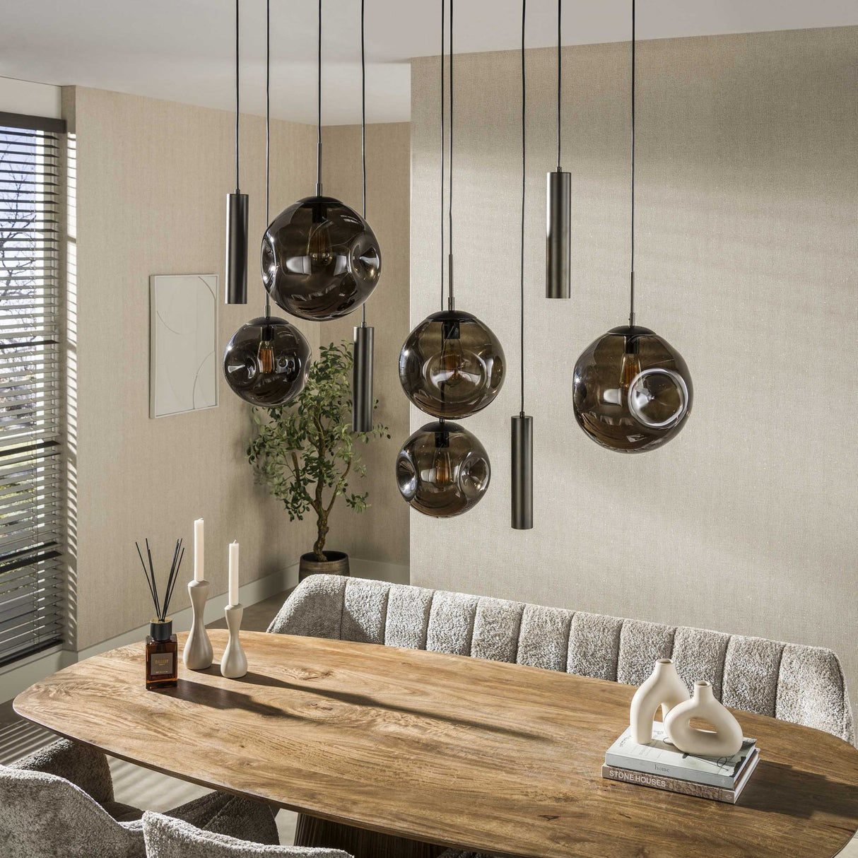 Lampe à suspension Stellar marron sienne avec 9 points lumineux