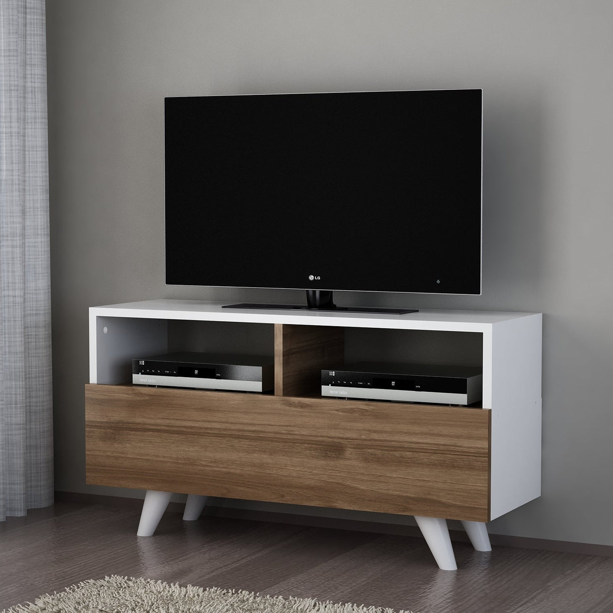 Meubles de télévision Novella White Walnut Melamine 90x50.6x29,5 cm