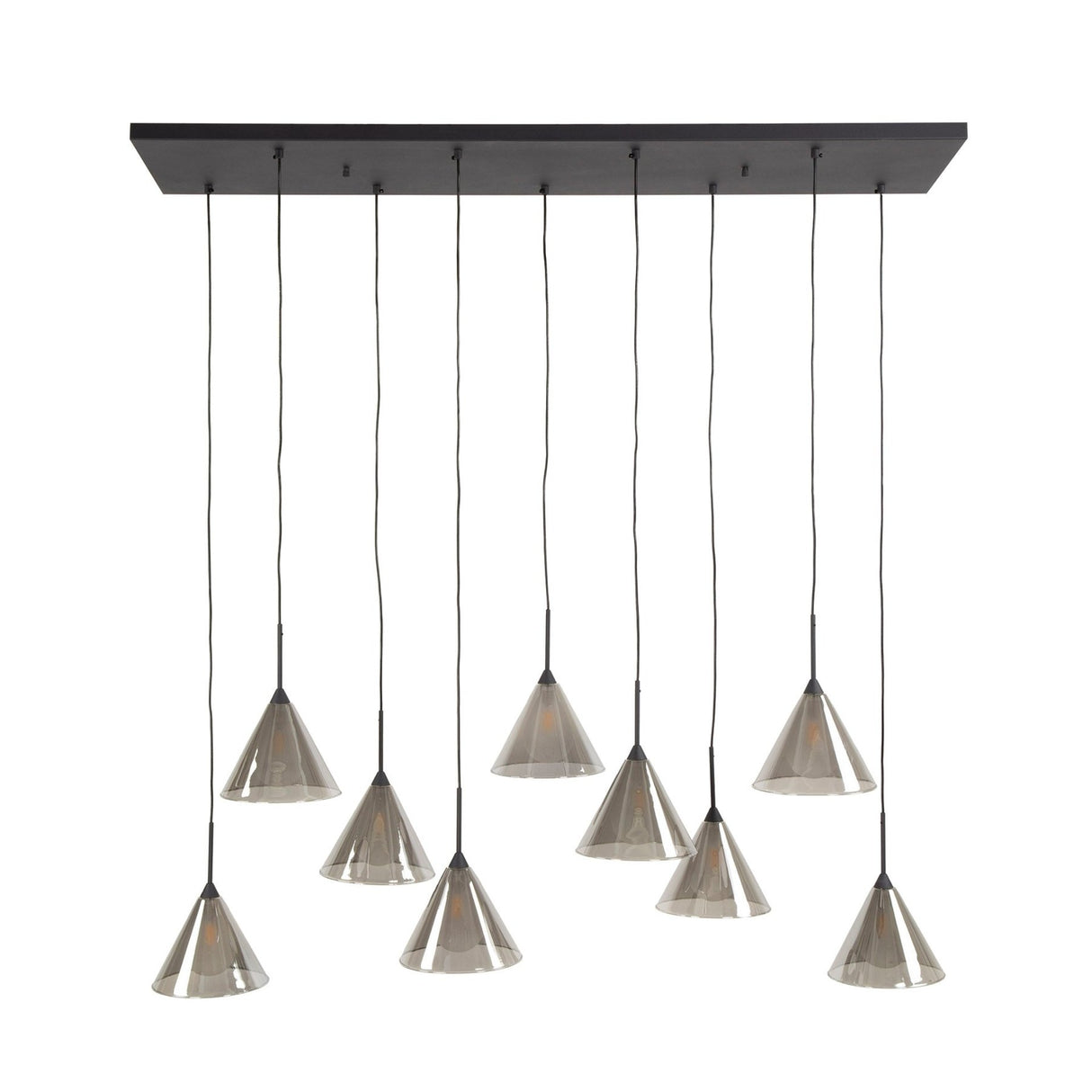 Suspension Niaz 7 lumières abat-jour conique verre fumé gris