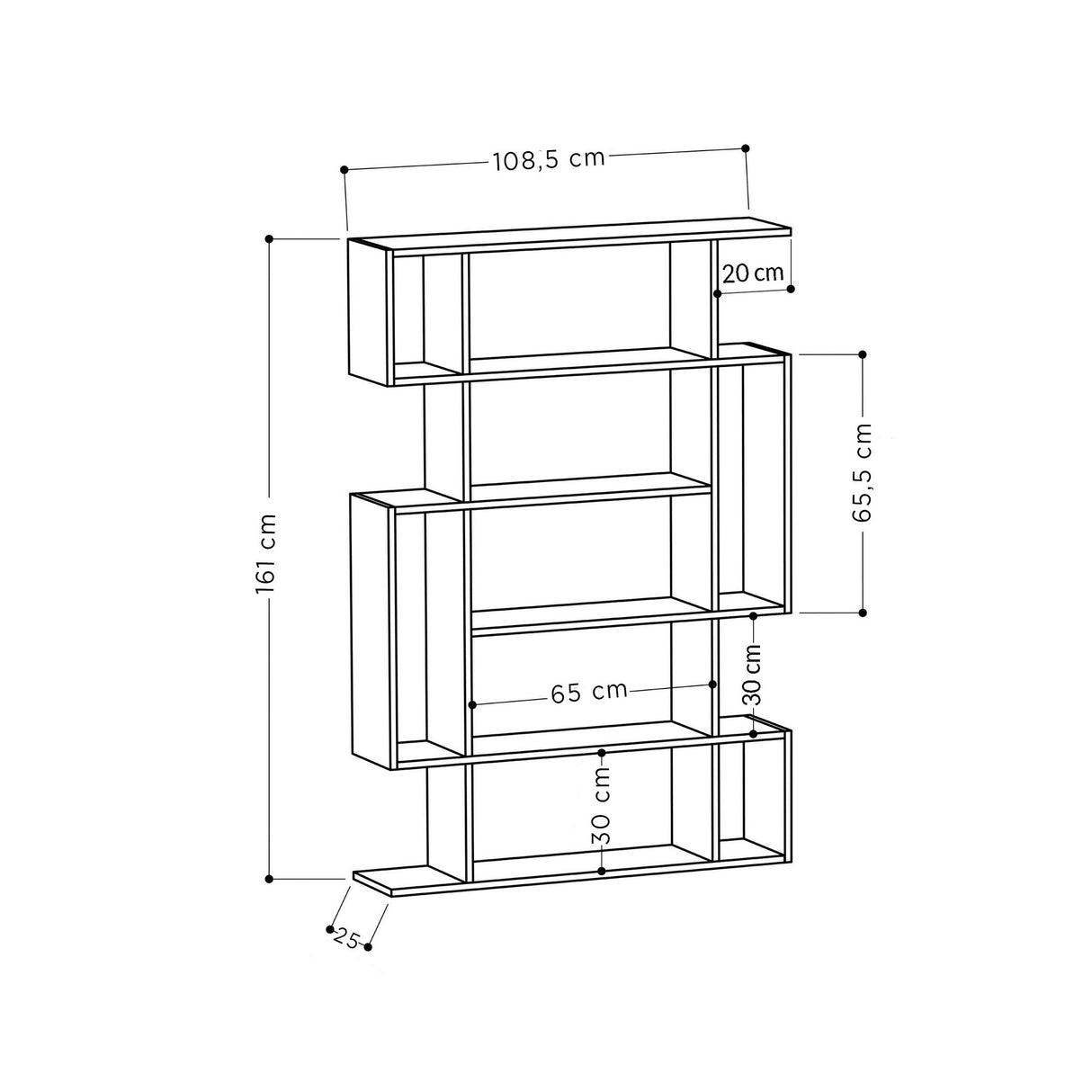 Boekenkasten - Boekenkast Mito Antraciet Bruin Melamine 110x161x25,5 cm - Dimehouse