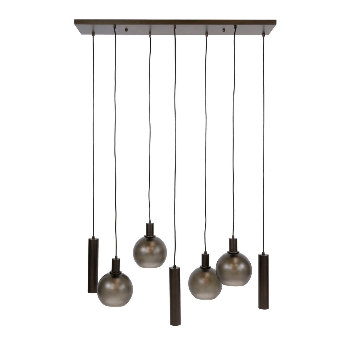 Lampe suspendue 7 lumières marron verre dépoli bronze métal Valeo 110 cm