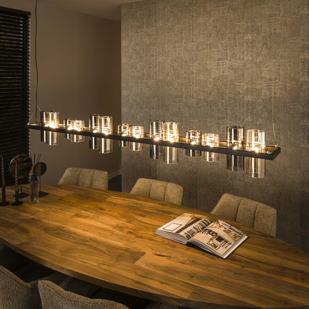 Suspension Khai 14 lumières cylindre verre mélangé