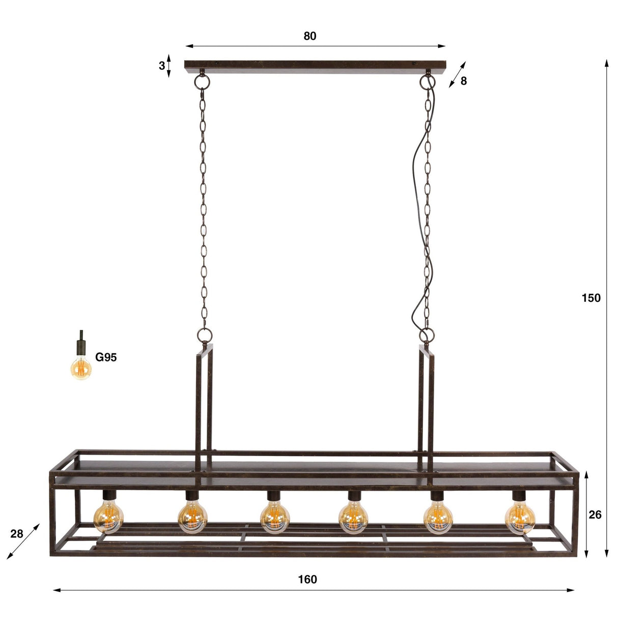 Eloisa Suspension 6 lumières métal noir