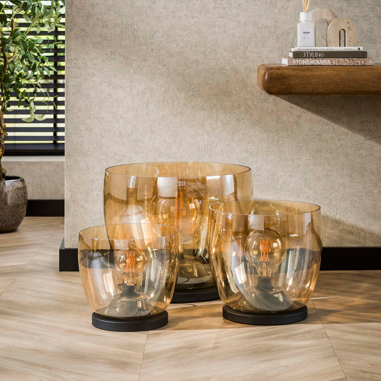 Vloerlampen - Vloerlamp Dain UP XL Amberkleurig glas - Dimehouse