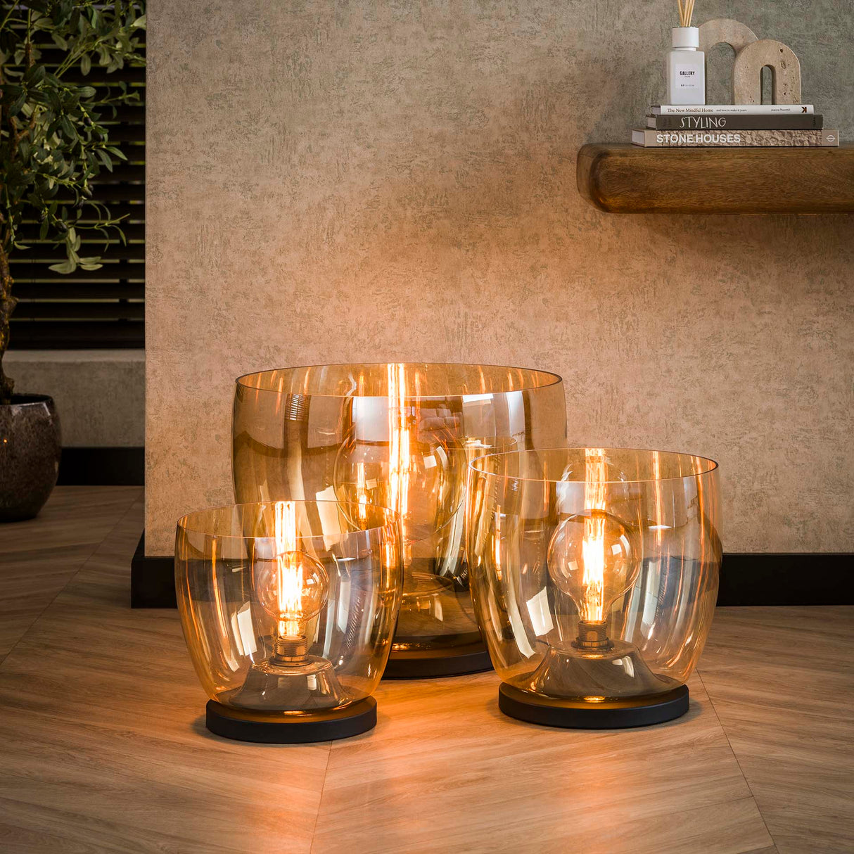 Vloerlampen - Vloerlamp Dain UP XXL Amberkleurig glas - Dimehouse