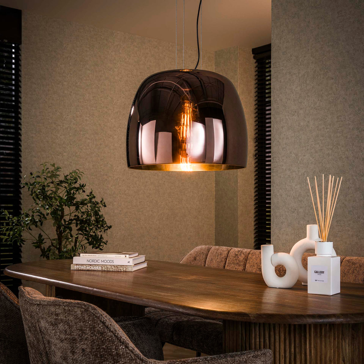 Suspension Dain 1-lumière XL en verre couleur cuivre