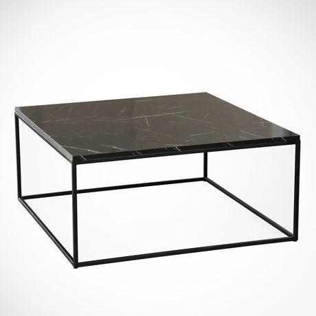 Table basse carrée 75x75 cm Pola - Aspect marbre noir en mélamine