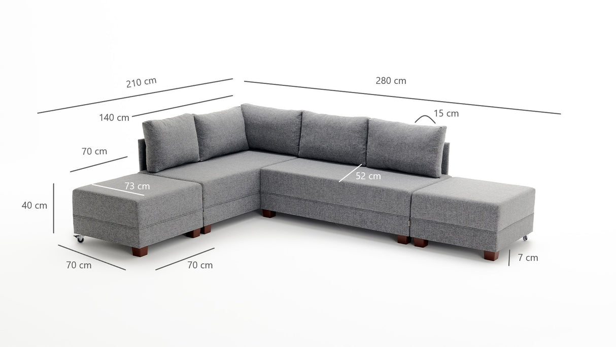 Canapé lit tissu taupe - XXL 280 x 210 - Gauche - Fly