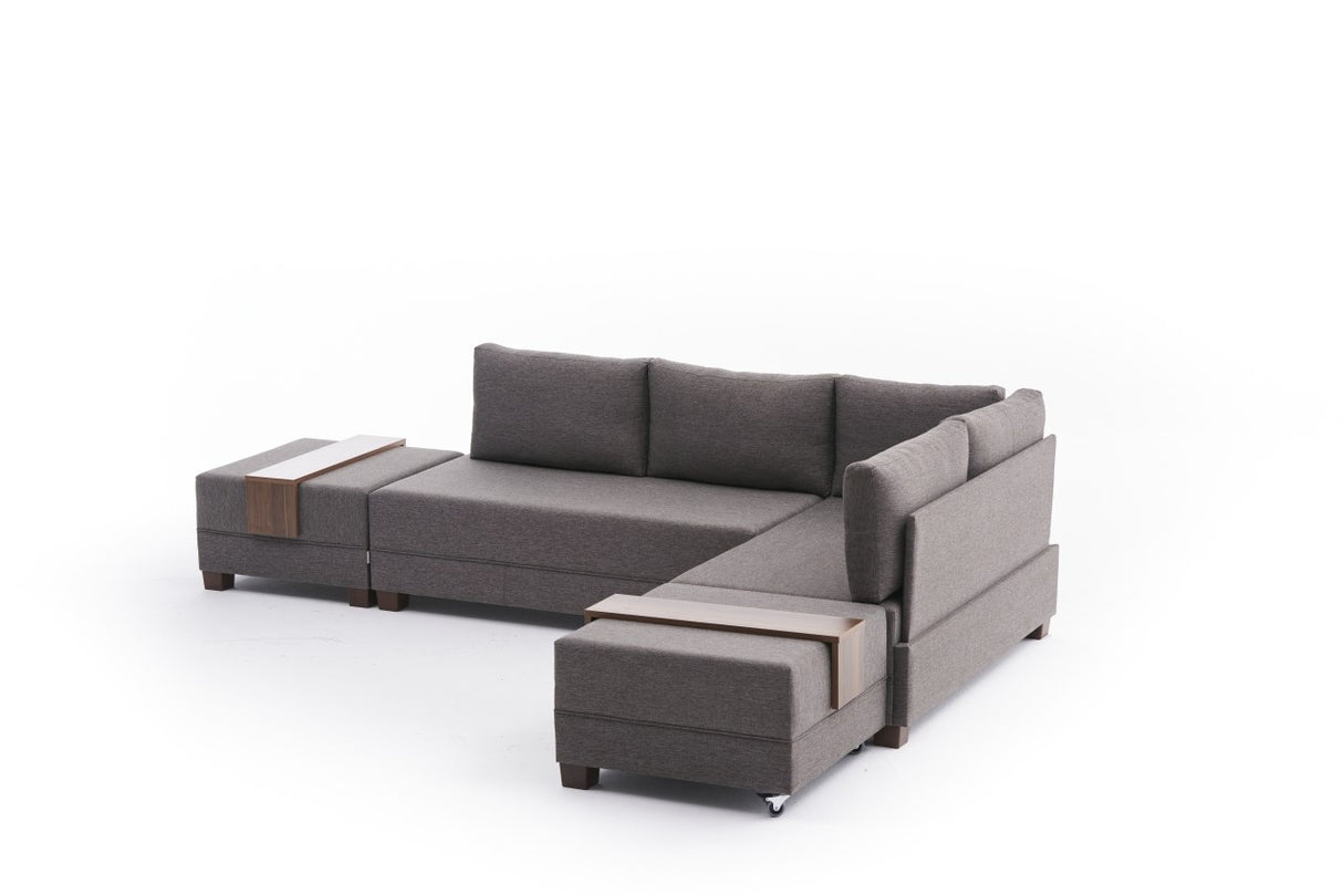 Canapé lit tissu taupe - XXL 280 x 210 - Droite - Fly