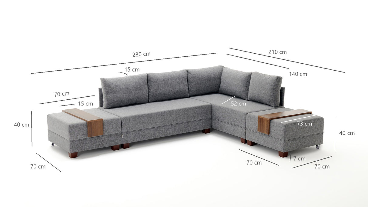 Canapé lit tissu taupe - XXL 280 x 210 - Droite - Fly