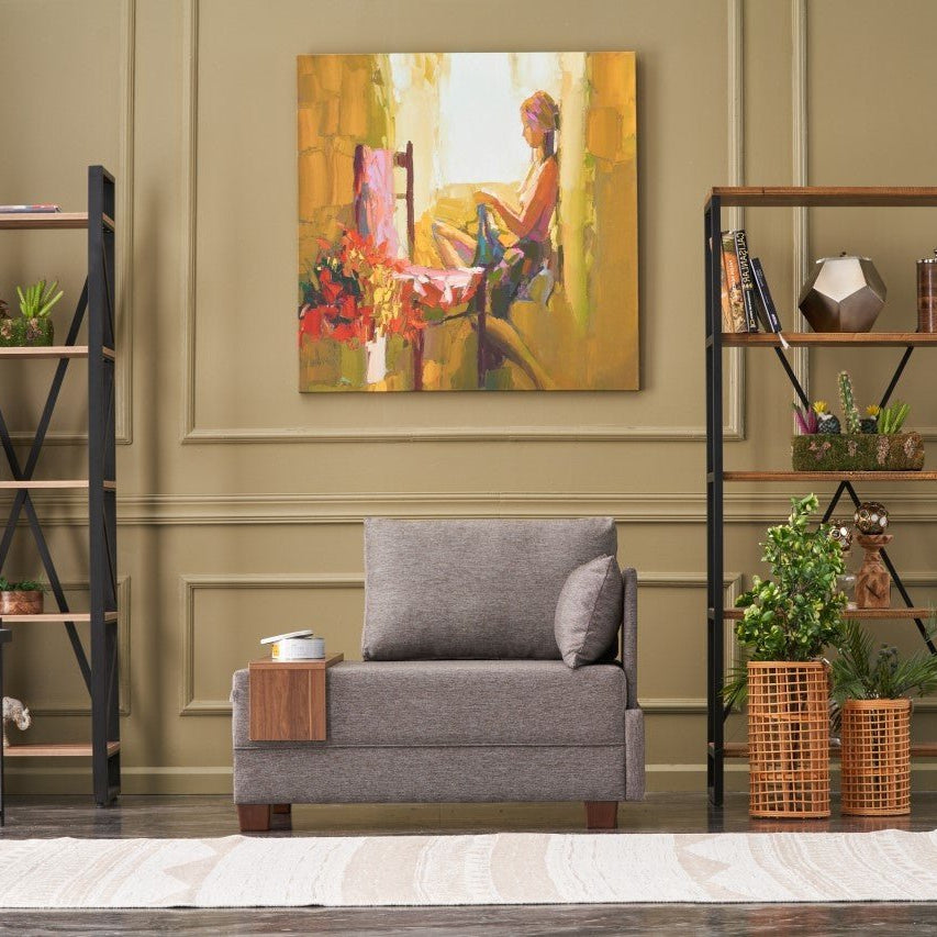 Fauteuil Moderne Tissu Marron Fly - Droite - Avec Table En Bois