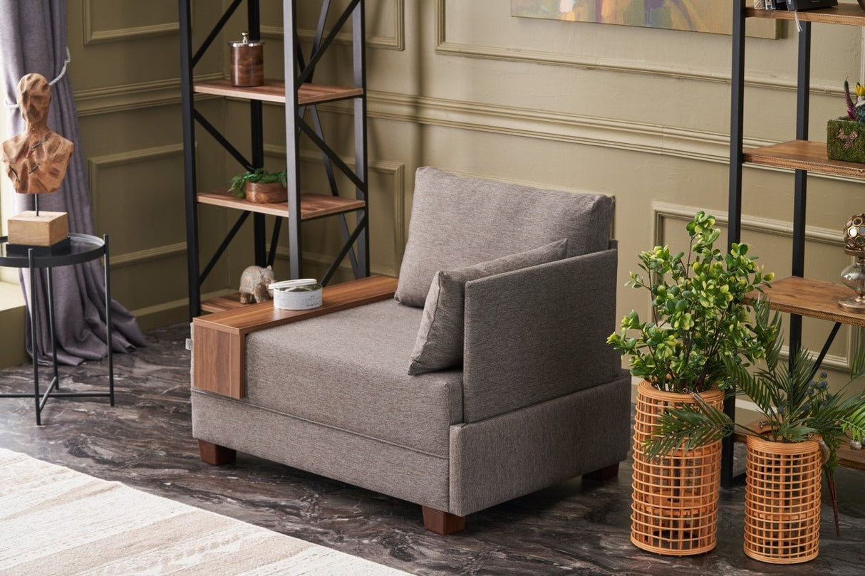 Fauteuil Moderne Tissu Marron Fly - Droite - Avec Table En Bois
