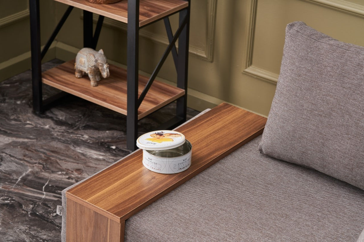 Fauteuil Moderne Tissu Marron Fly - Droite - Avec Table En Bois