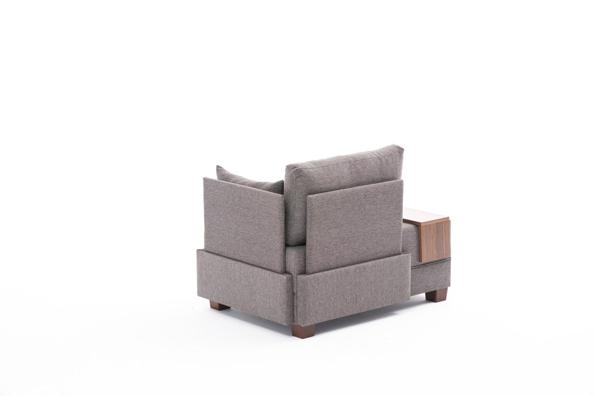 Fauteuil Moderne Tissu Marron Fly - Droite - Avec Table En Bois