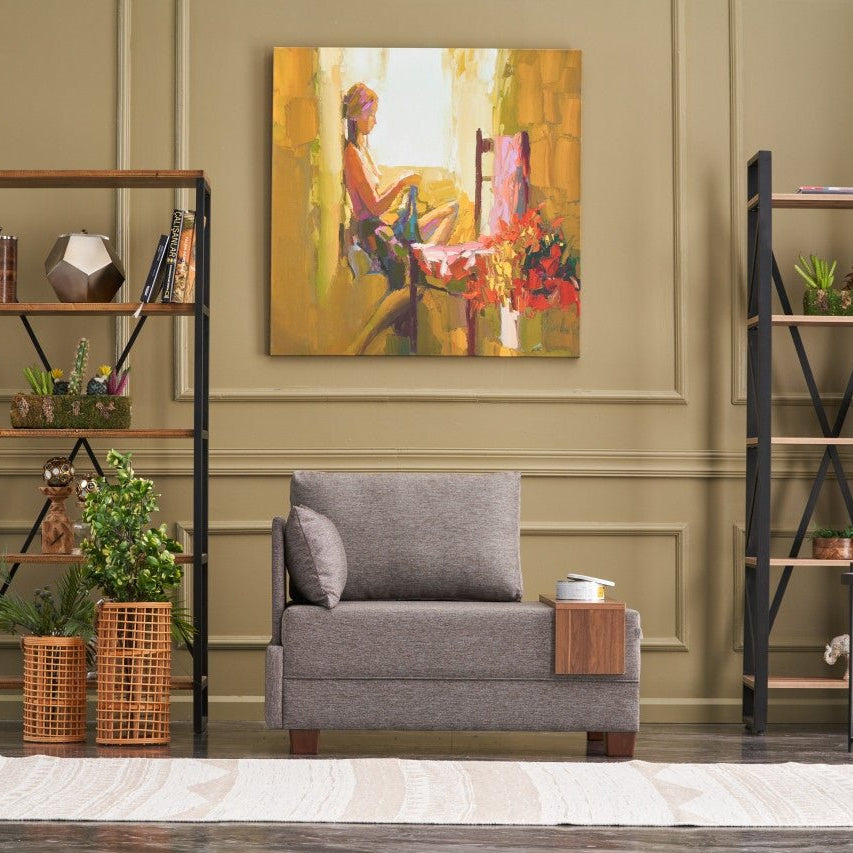 Fauteuil Moderne Tissu Marron Fly - Gauche - Avec Table En Bois