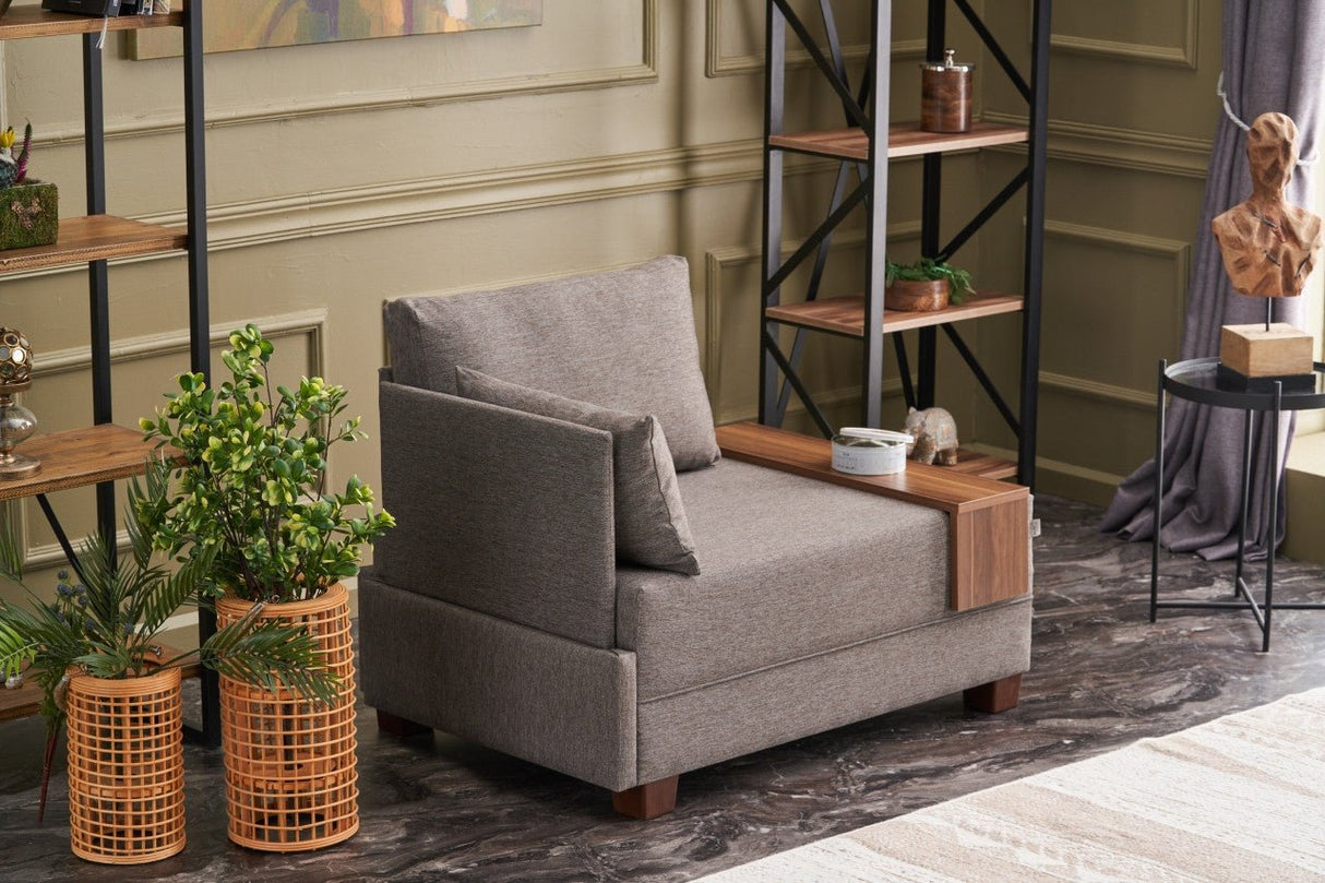 Fauteuil Moderne Tissu Marron Fly - Gauche - Avec Table En Bois