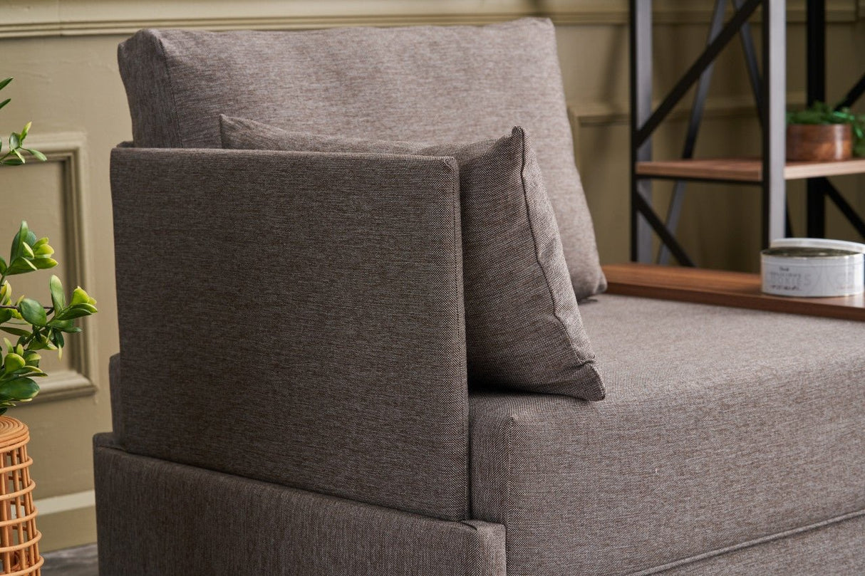Fauteuil Moderne Tissu Marron Fly - Gauche - Avec Table En Bois