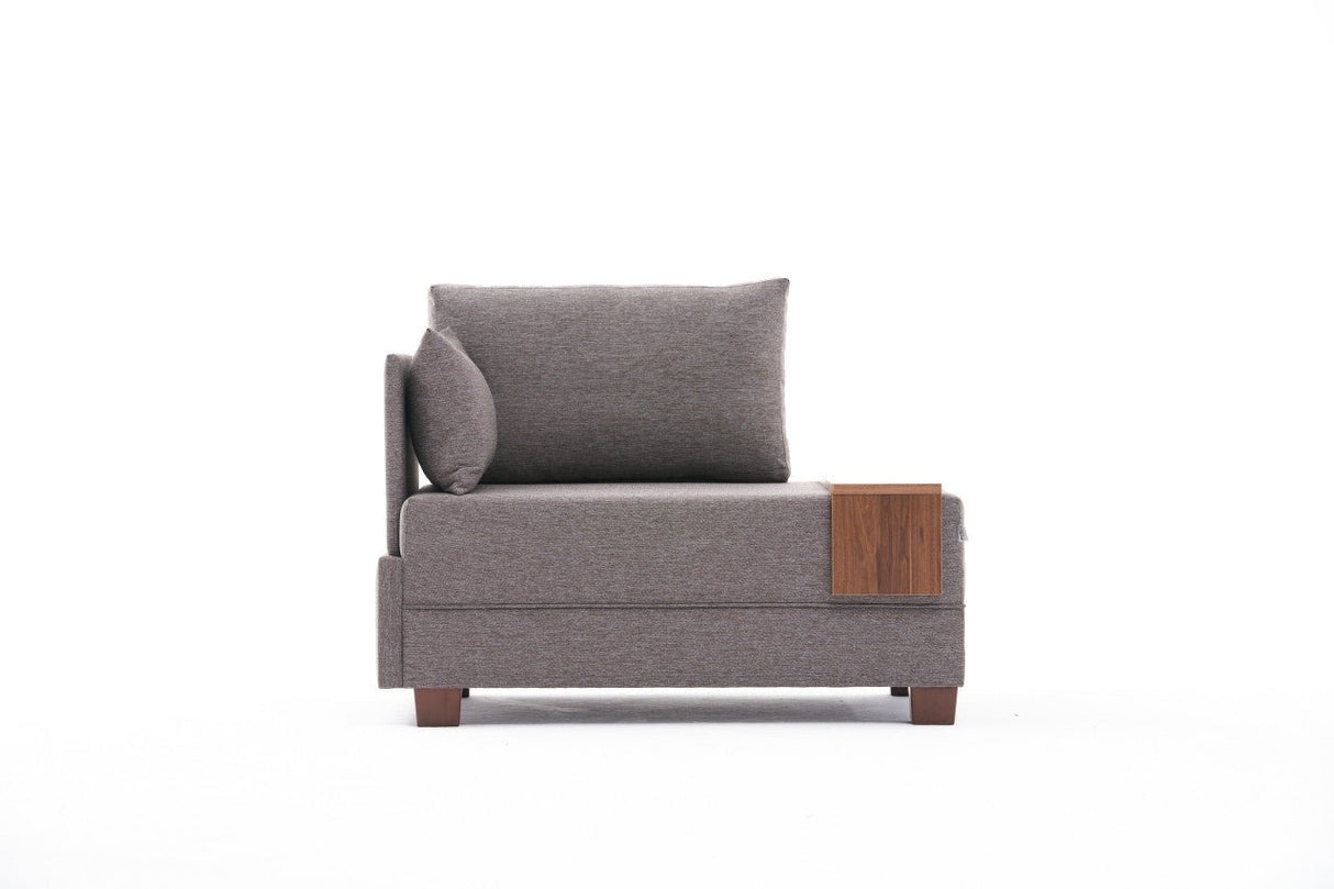 Fauteuil Moderne Tissu Marron Fly - Gauche - Avec Table En Bois
