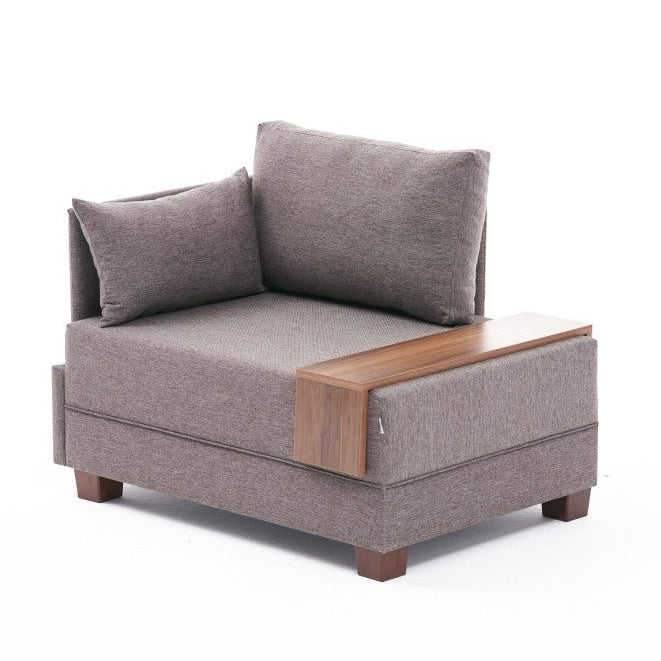 Fauteuil Moderne Tissu Marron Fly - Gauche - Avec Table En Bois
