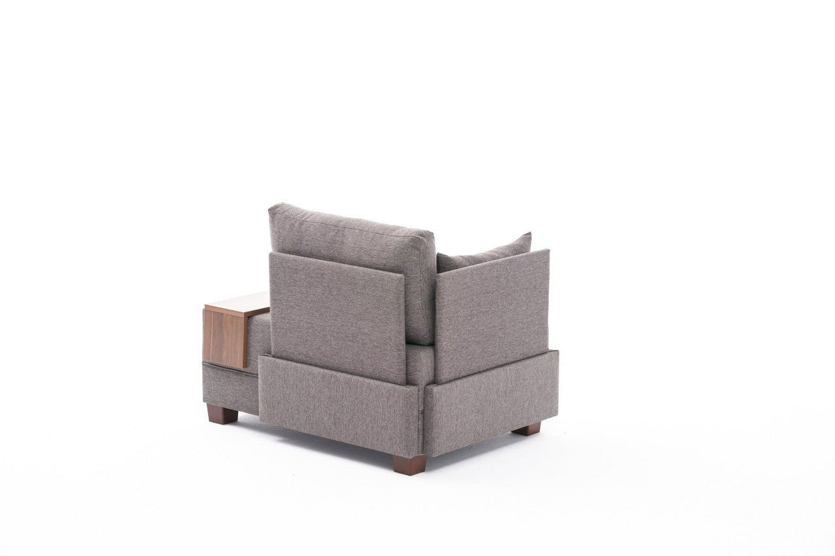 Fauteuil Moderne Tissu Marron Fly - Gauche - Avec Table En Bois