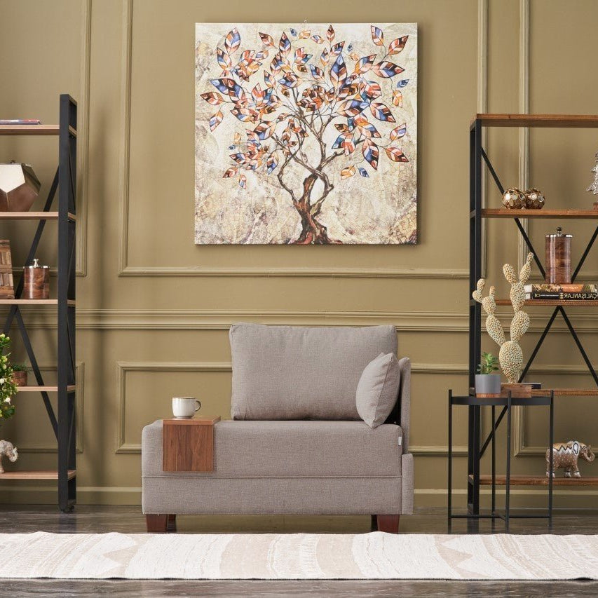 Fauteuil Moderne Tissu Beige Fly - Droite - Avec Table En Bois