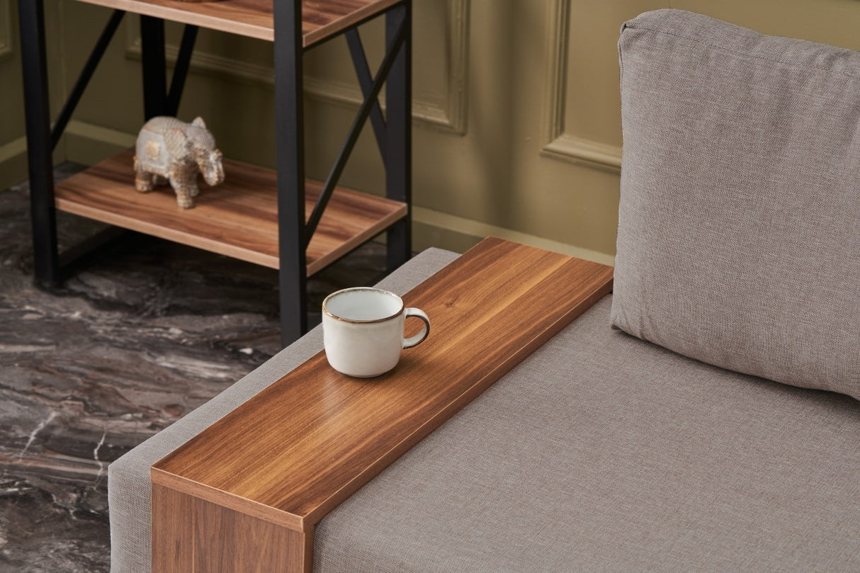 Fauteuil Moderne Tissu Beige Fly - Droite - Avec Table En Bois