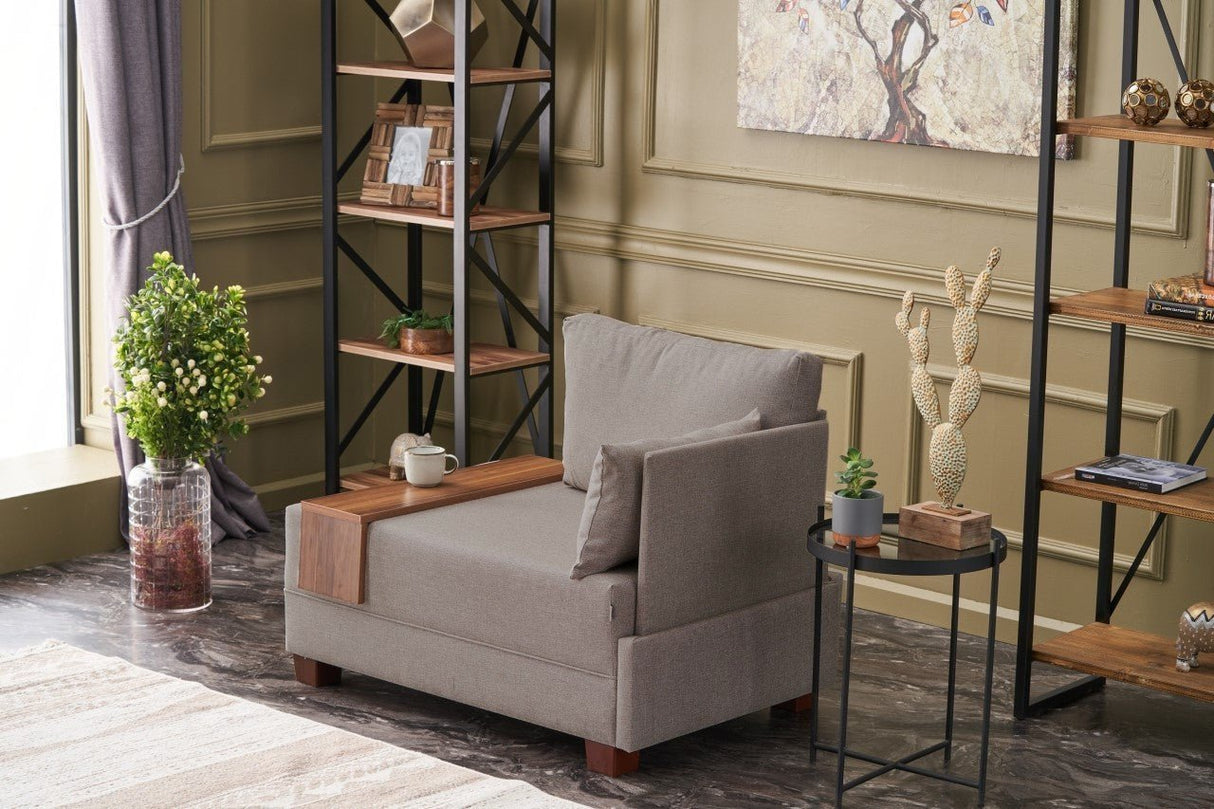 Fauteuil Moderne Tissu Beige Fly - Droite - Avec Table En Bois