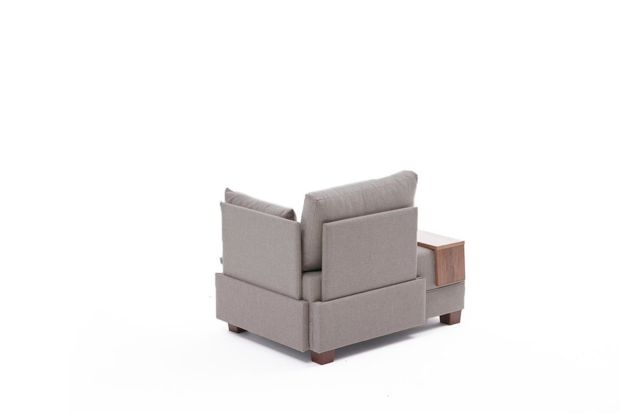 Fauteuil Moderne Tissu Beige Fly - Droite - Avec Table En Bois