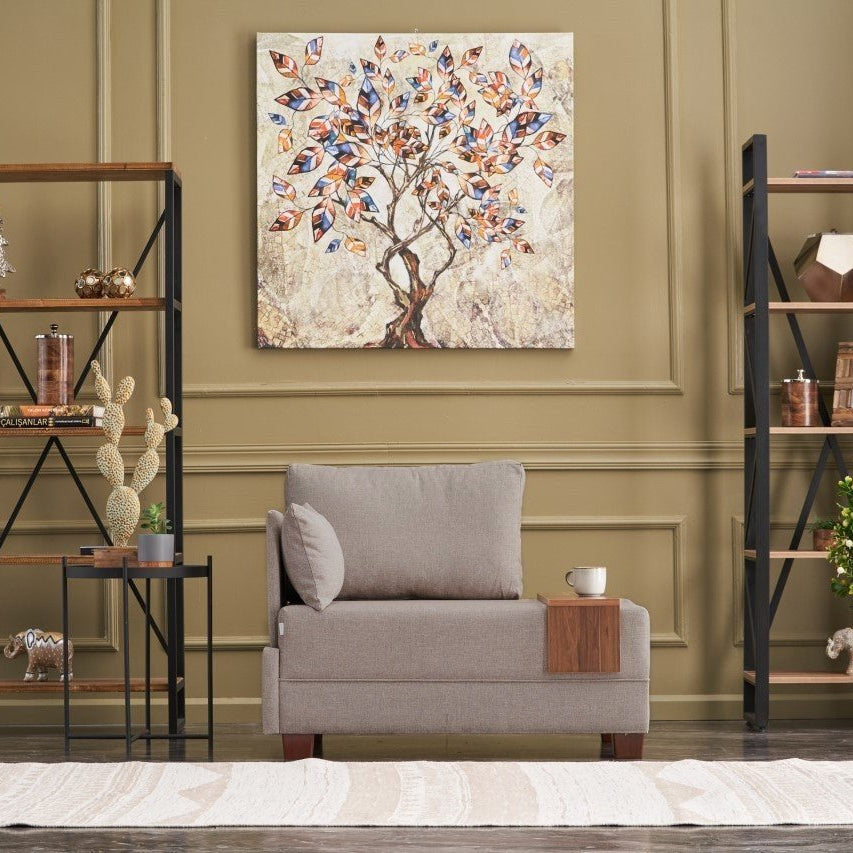 Fauteuil Moderne Tissu Beige Fly - Gauche - Avec Table En Bois