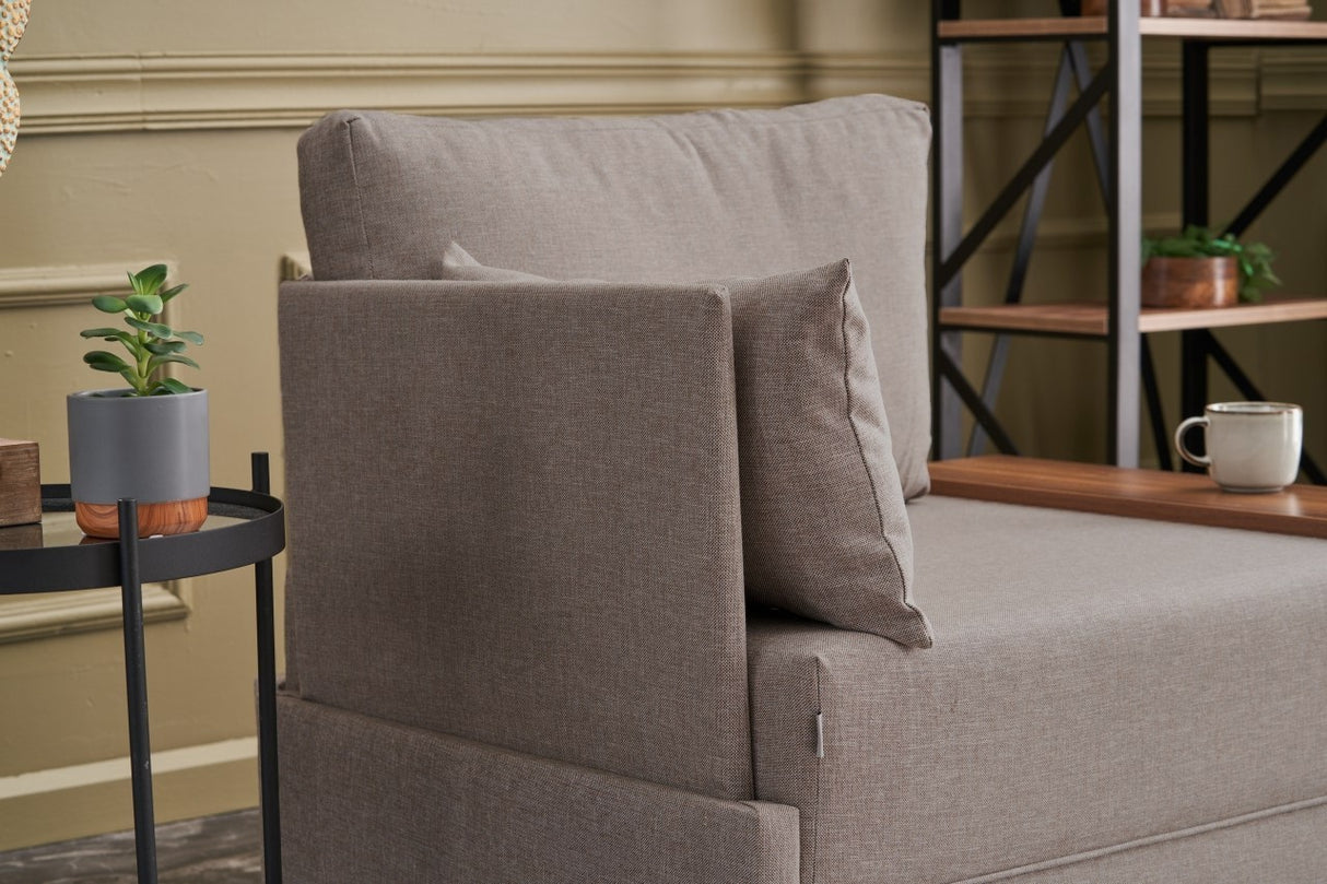 Fauteuil Moderne Tissu Beige Fly - Gauche - Avec Table En Bois