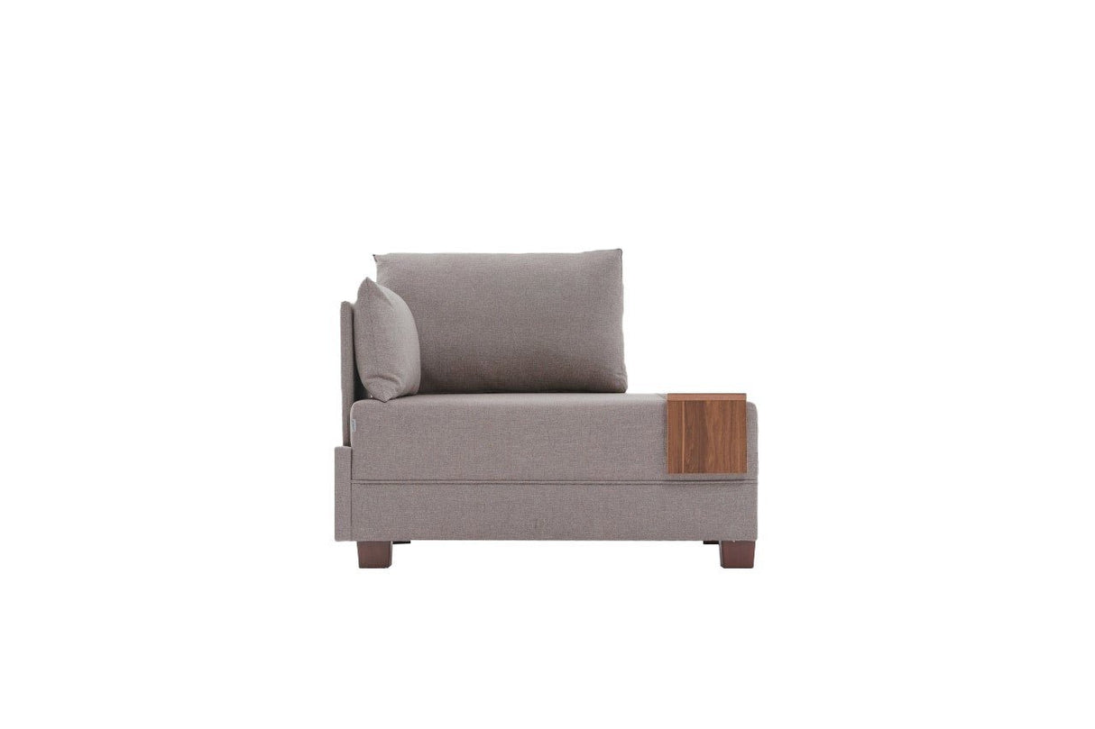 Fauteuil Moderne Tissu Beige Fly - Gauche - Avec Table En Bois