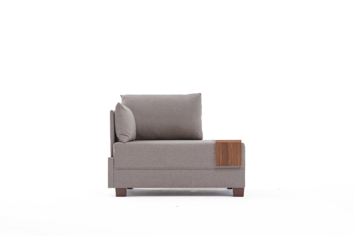 Fauteuil Moderne Tissu Beige Fly - Gauche - Avec Table En Bois