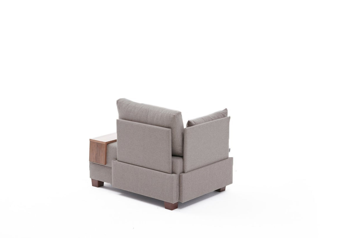 Fauteuil Moderne Tissu Beige Fly - Gauche - Avec Table En Bois