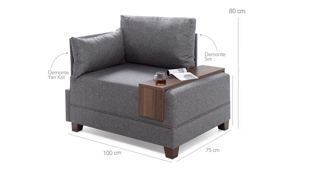 Fauteuil Moderne Tissu Beige Fly - Gauche - Avec Table En Bois