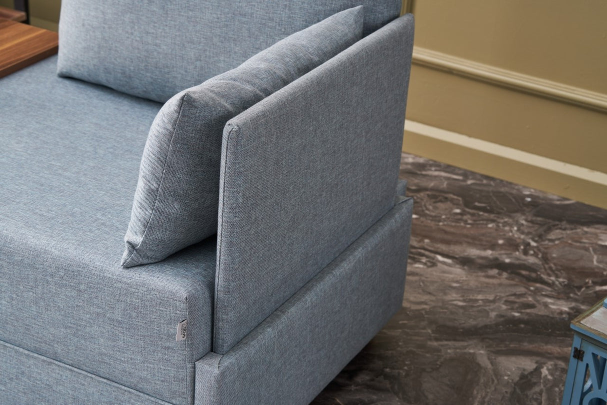 Fauteuil Moderne Tissu Bleu Fly - Droite - Avec Table En Bois