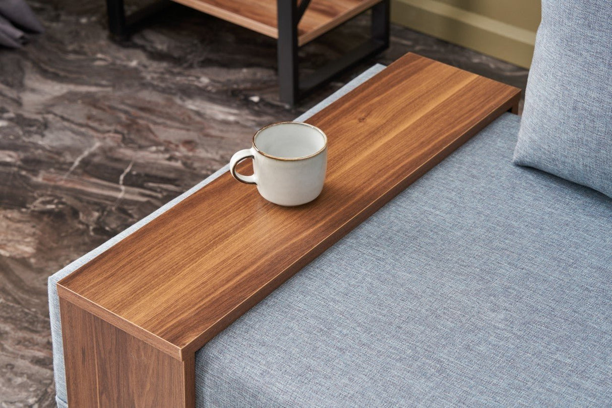 Fauteuil Moderne Tissu Bleu Fly - Droite - Avec Table En Bois