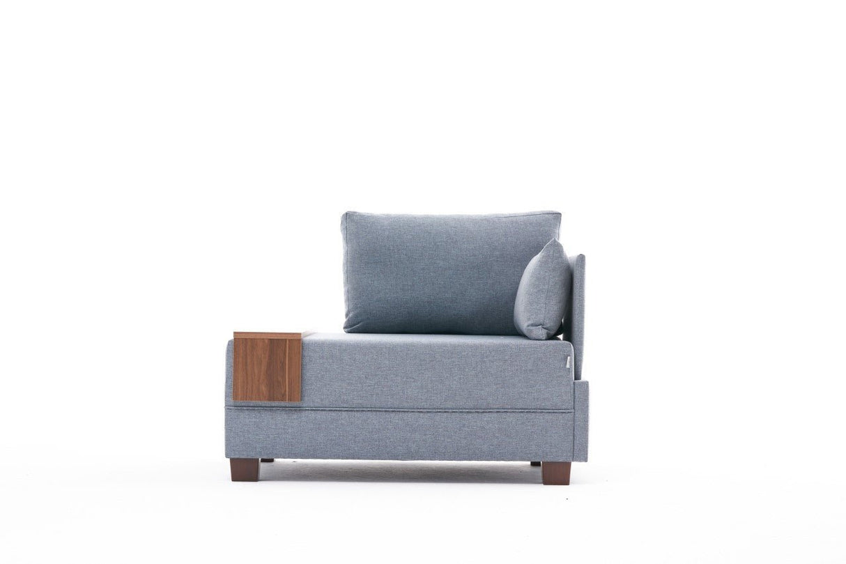 Fauteuil Moderne Tissu Bleu Fly - Droite - Avec Table En Bois