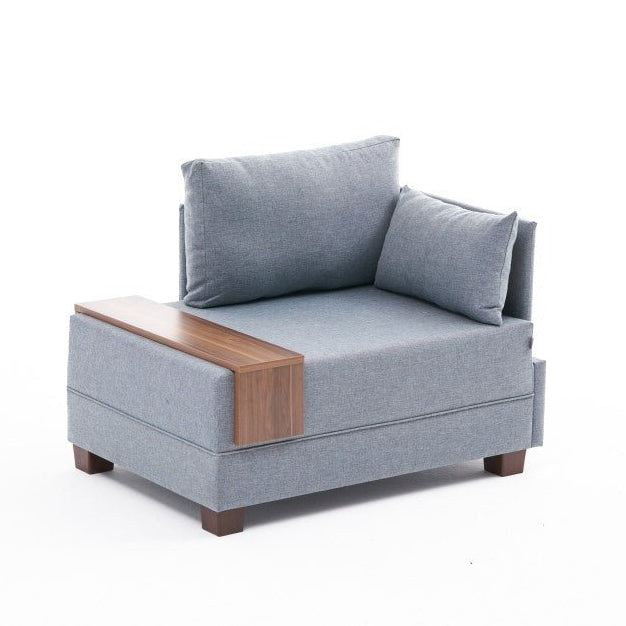 Fauteuil Moderne Tissu Bleu Fly - Droite - Avec Table En Bois
