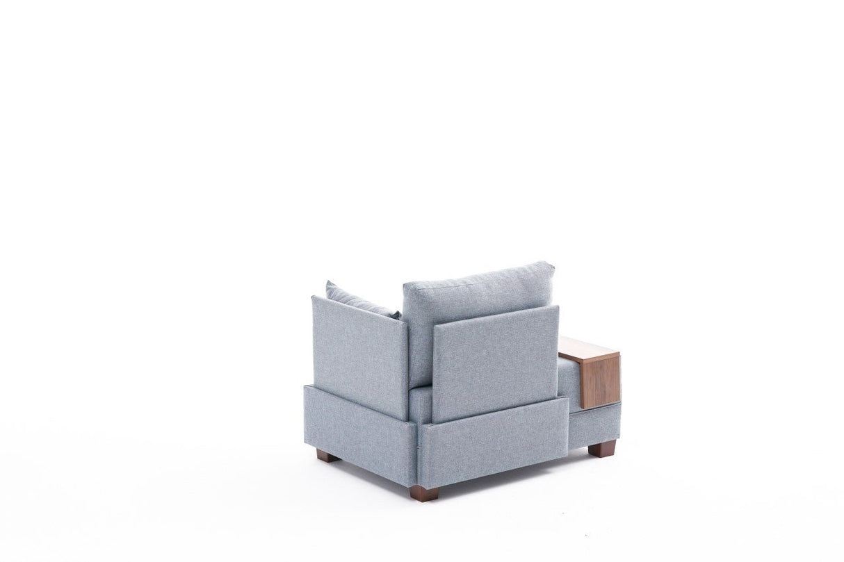Fauteuil Moderne Tissu Bleu Fly - Droite - Avec Table En Bois