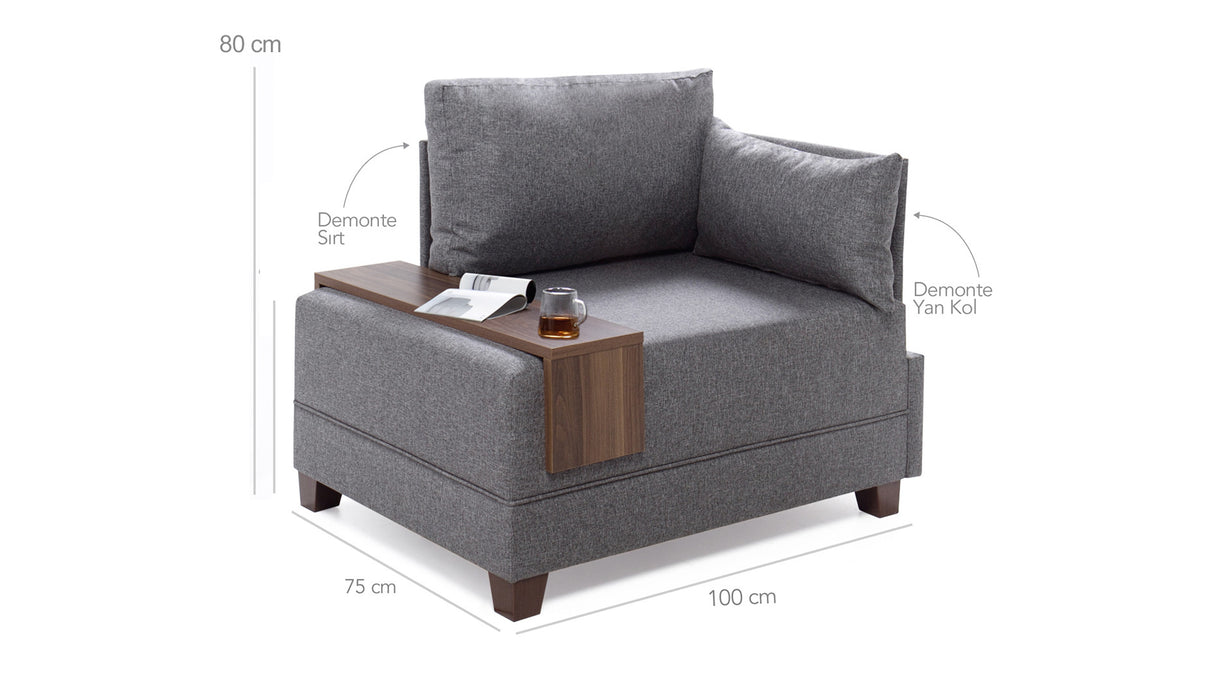 Fauteuil Moderne Tissu Bleu Fly - Droite - Avec Table En Bois