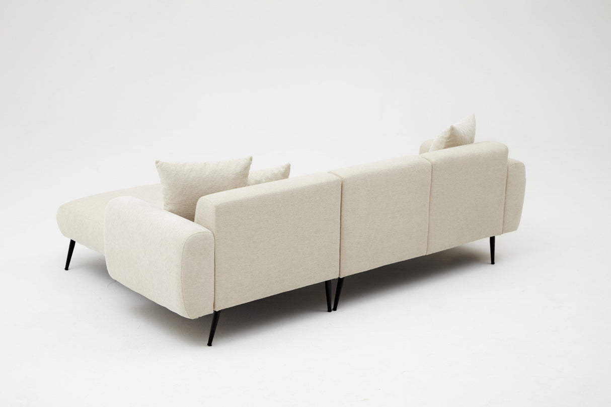 Canapé d'angle tissu crème - Pieds hauts fins - Intérieur uni - 252 x 155 cm - Côté