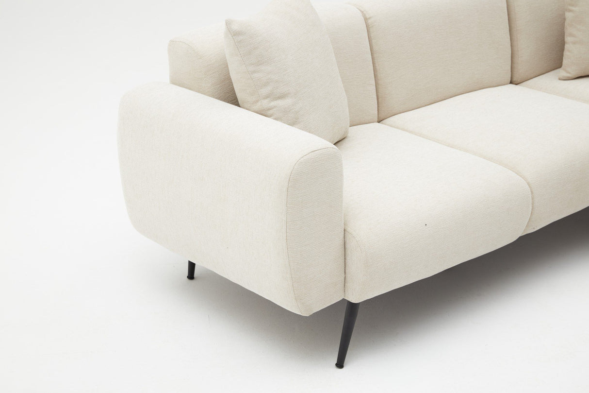Canapé d'angle tissu crème - Pieds hauts fins - Intérieur uni - 252 x 155 cm - Côté