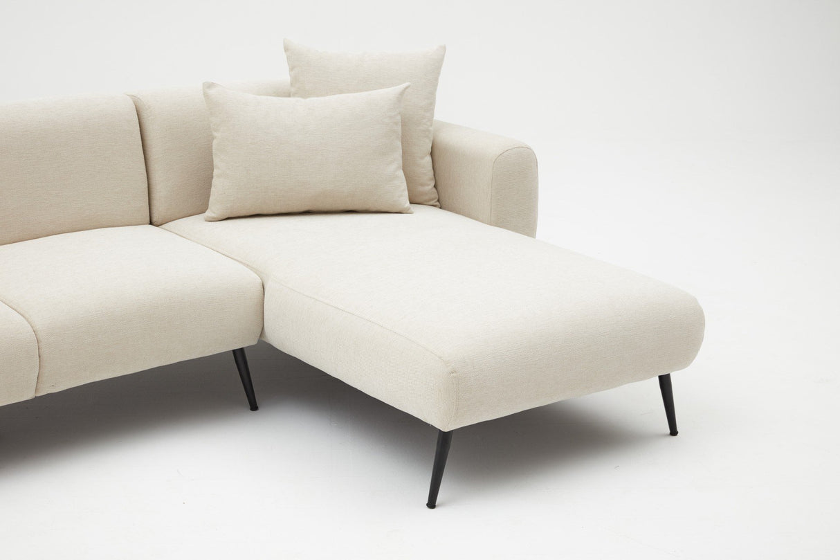 Canapé d'angle tissu crème - Pieds hauts fins - Intérieur uni - 252 x 155 cm - Côté