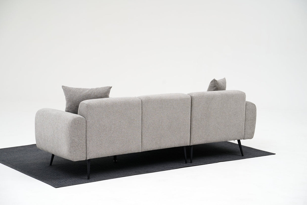 Canapé d'angle tissu gris - Pieds hauts fins - Intérieur uni - 252 x 155 cm - Côté