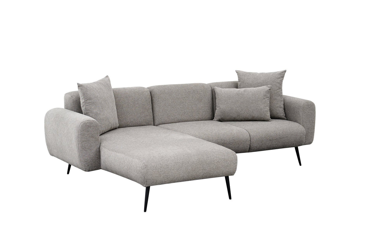 Canapé d'angle tissu gris - Pieds hauts fins - Intérieur uni - 252 x 155 cm - Côté