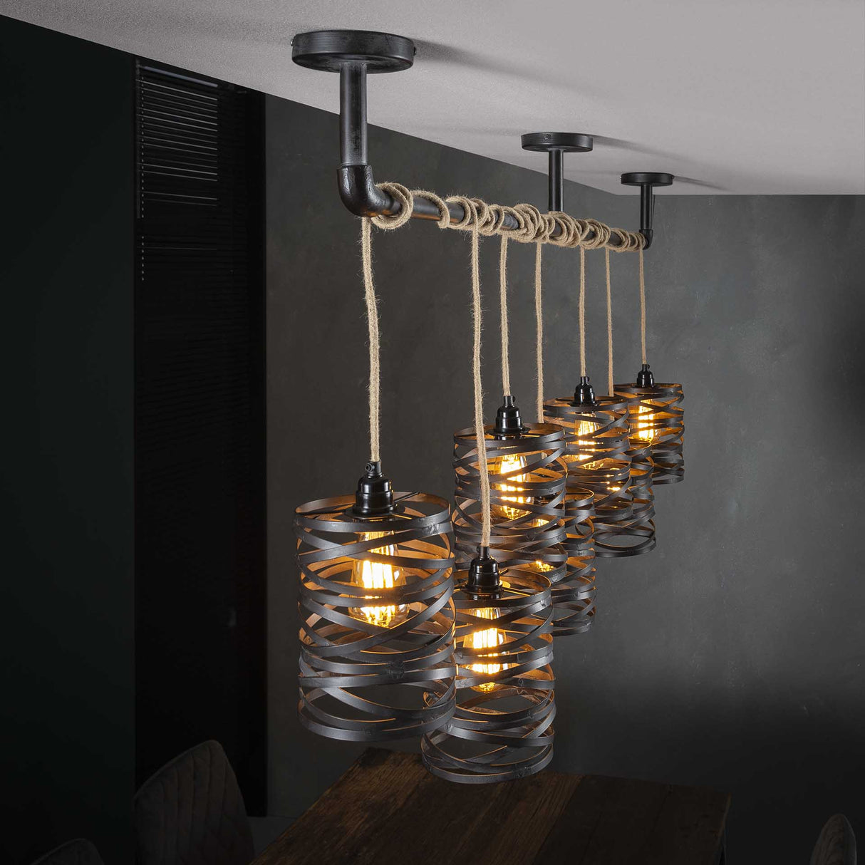 Hanglampen - Industriële Hanglamp Twist Metaal 7 - Lichts - Dimehouse
