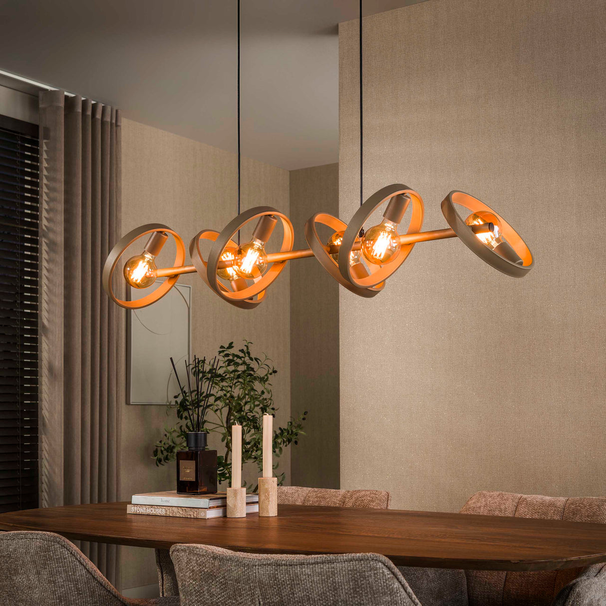 Lampe suspendue 6 lumières en métal beige ronde Otan