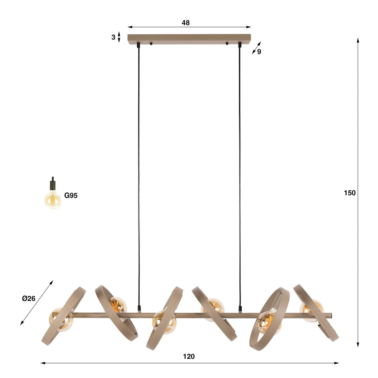 Lampe suspendue 6 lumières en métal beige ronde Otan